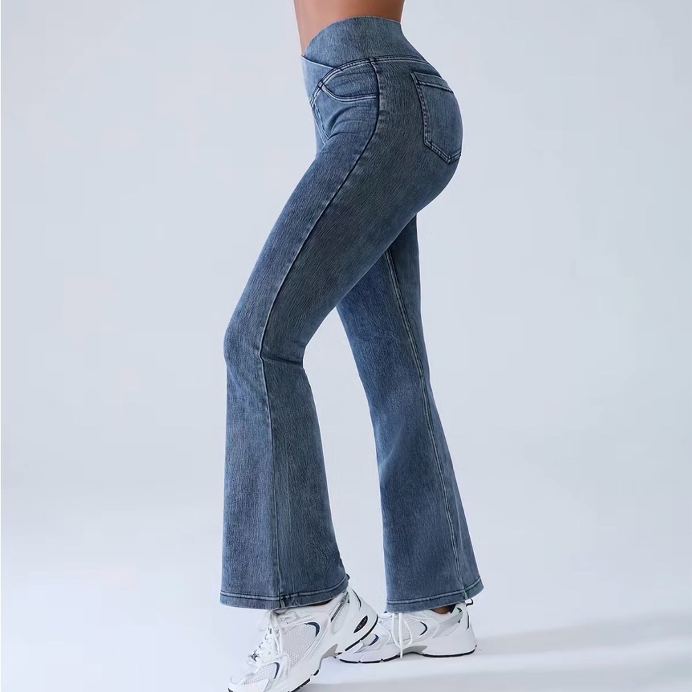High Waisted Bootcut Flare Denim Leggings-Jeans for Women - Crossover Waist